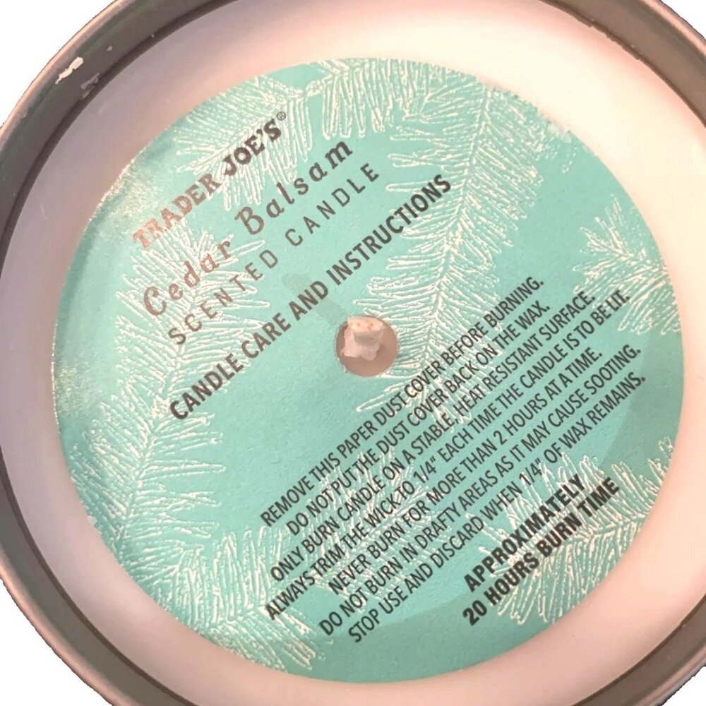 2 Trader Joe's Cedar Balsam Scented Candles Cotton Wick Silver Tin - Picture 3 of 4